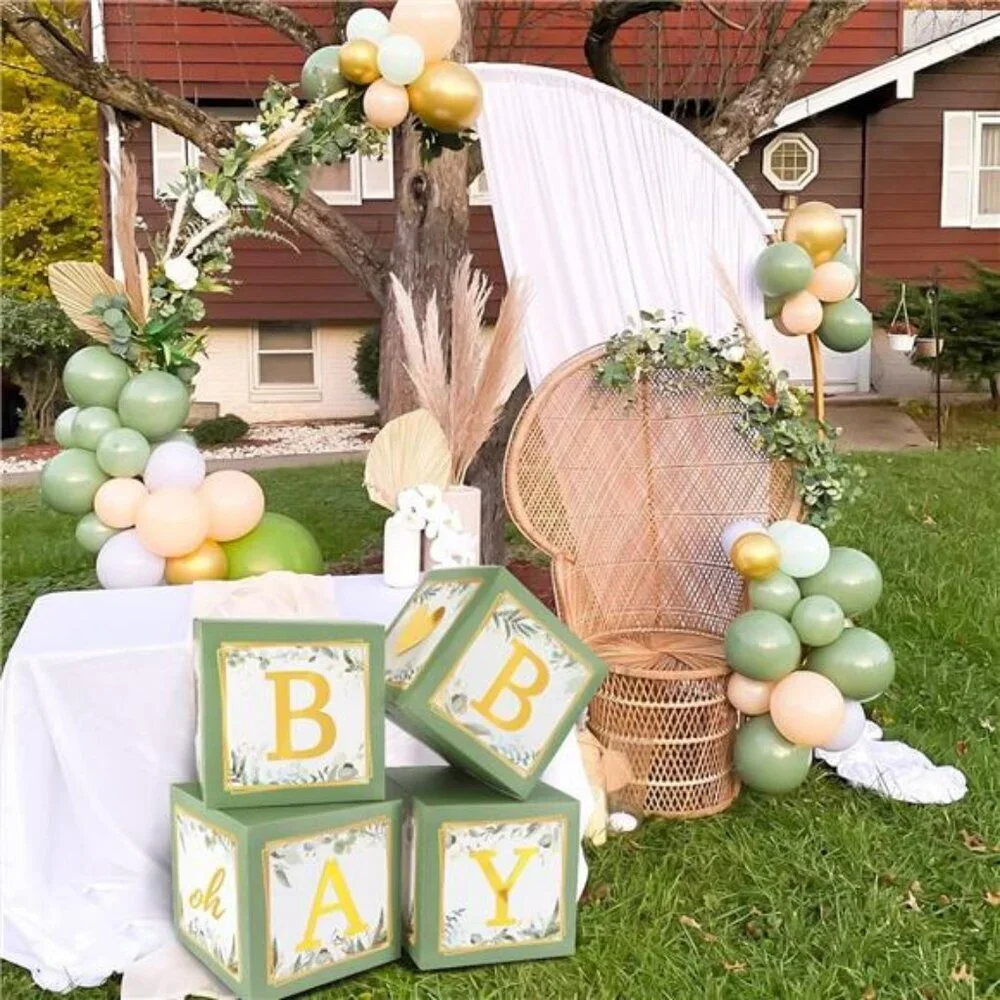 Sage Green Baby Shower Balloon Boxes Gender Reveal Party Decorations Set